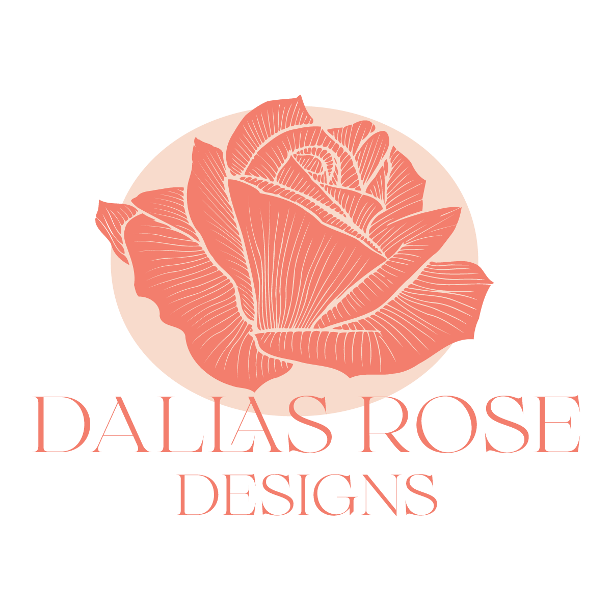A logo for dallas rose designs with a pink rose in a circle