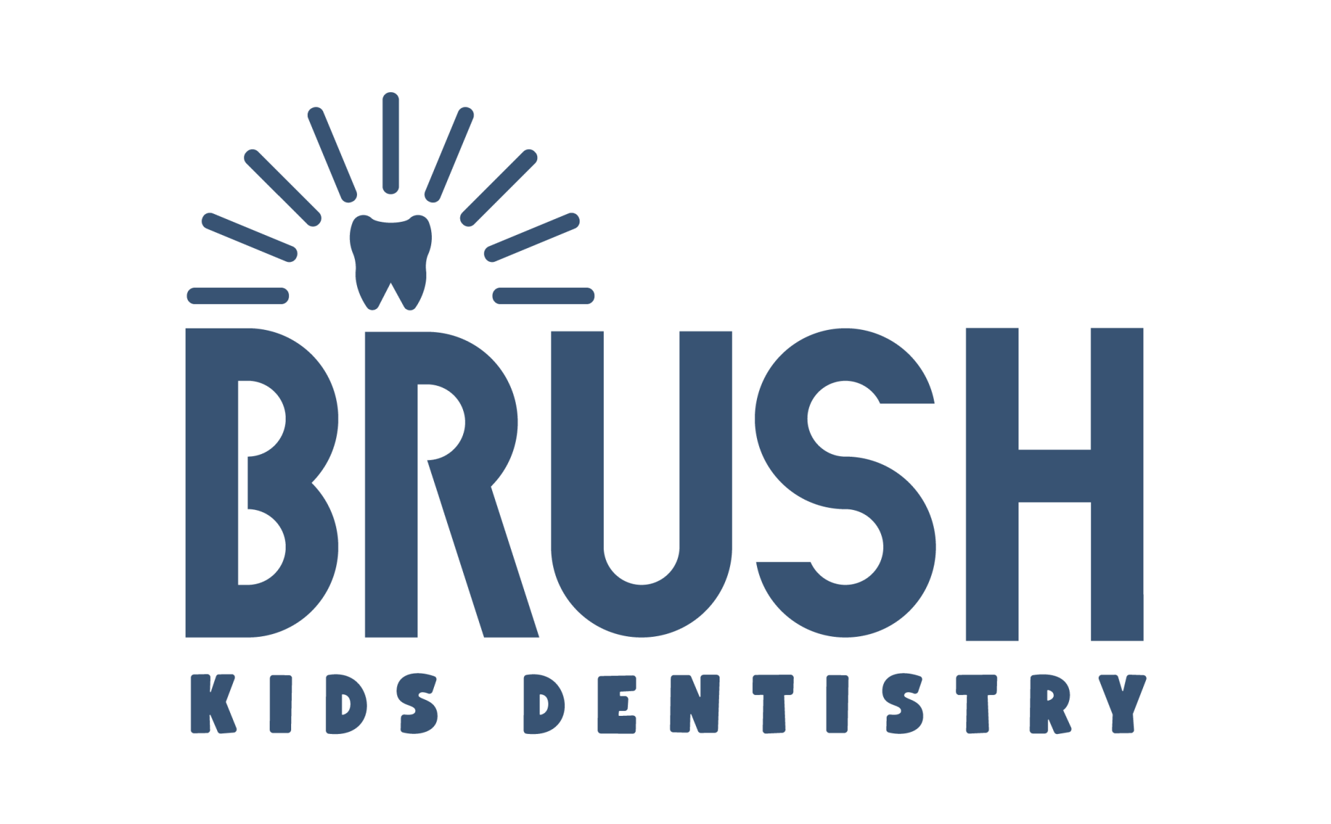 The logo for brush kids dentistry has a tooth on it.