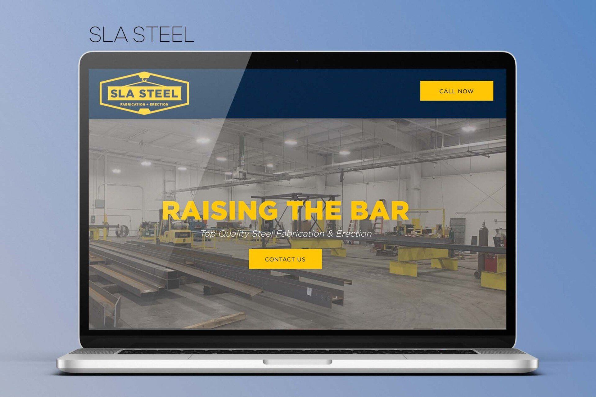 A laptop computer is open to a website for sla steel.