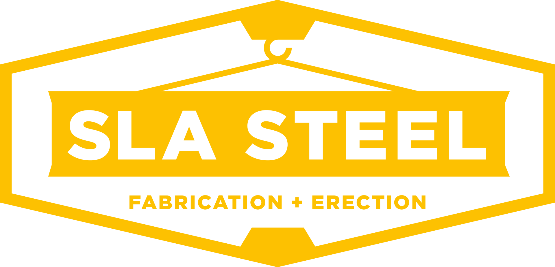 A yellow and white logo for sla steel fabrication and erection