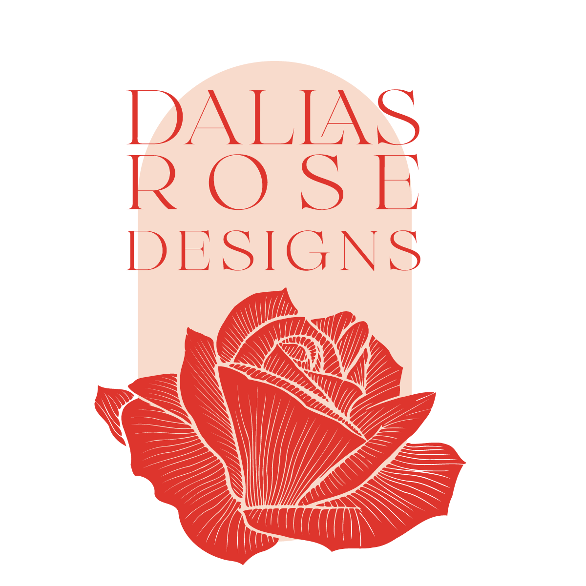 A logo for dallas rose designs with a red rose
