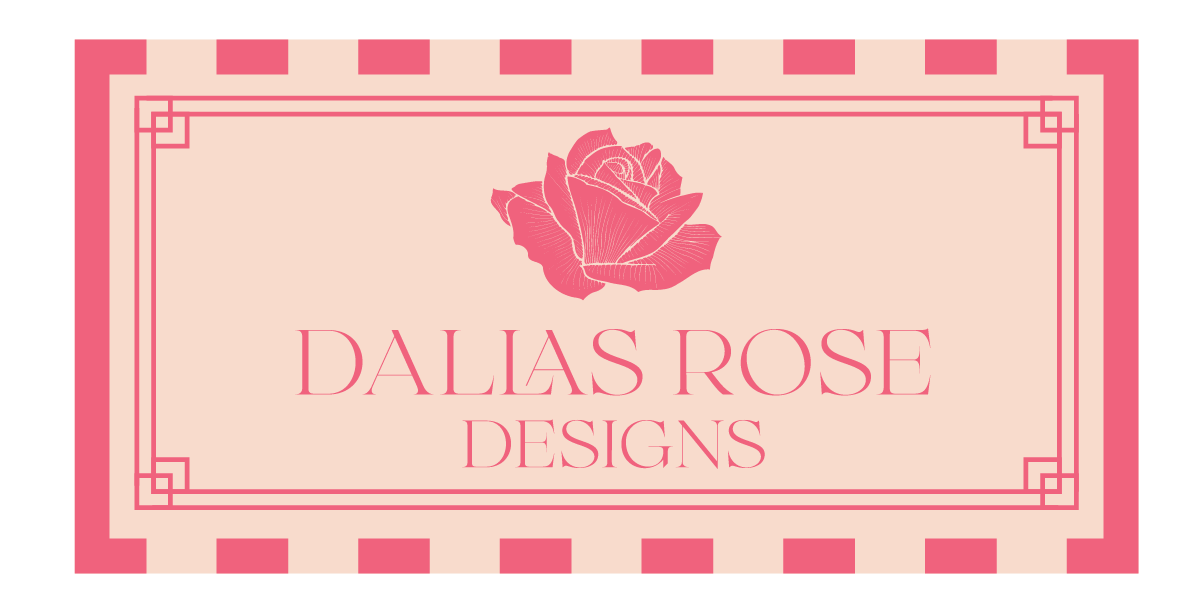 A business card for dallas rose designs with a pink rose on it.