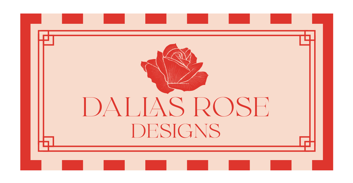 A business card for dallas rose designs with a red rose on it.