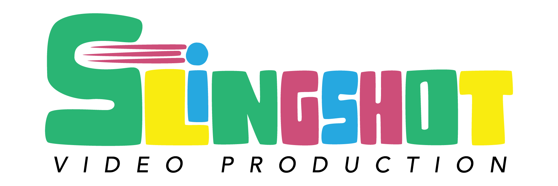 A colorful logo for slingshot video production