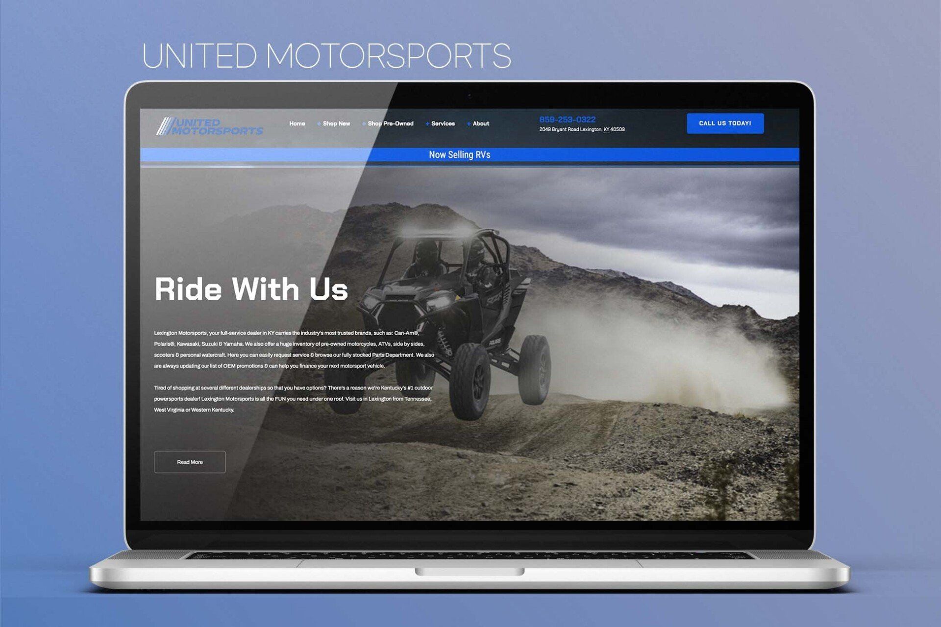 A laptop is open to a website for united motorsports