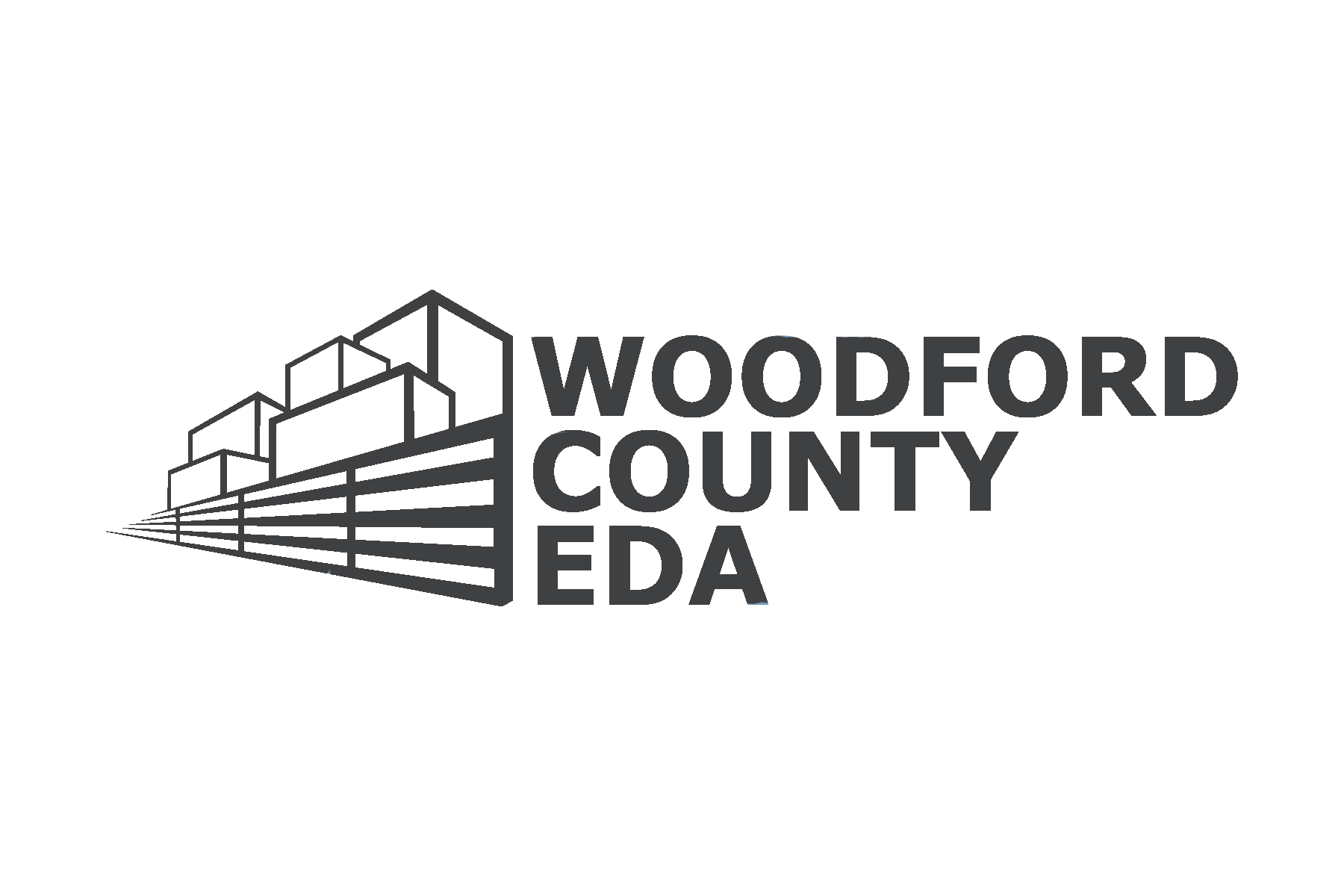 A black and white logo for woodford county eda.