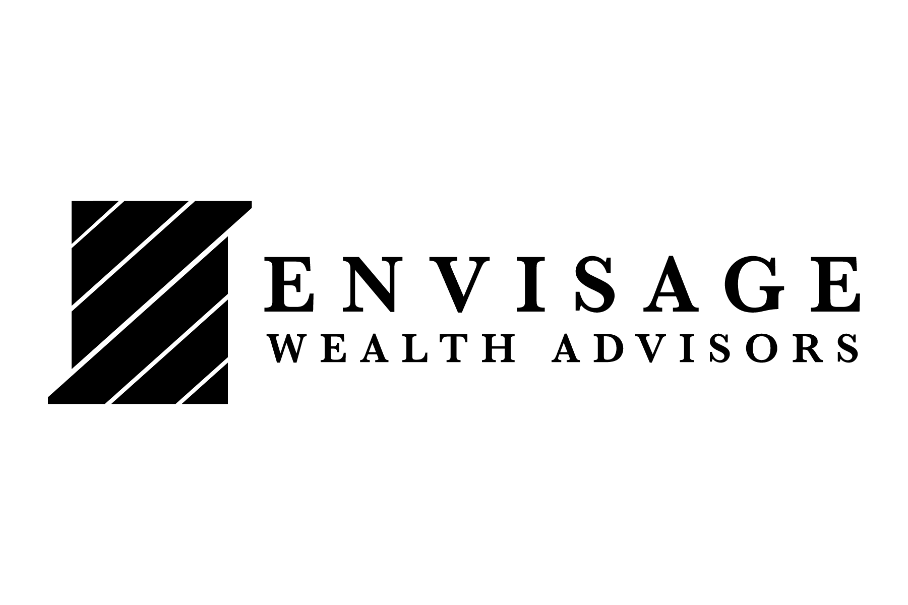 A black and white logo for envisage wealth advisors.