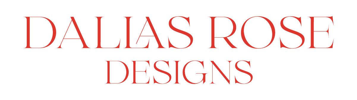 A logo for dallas rose designs is shown on a white background.