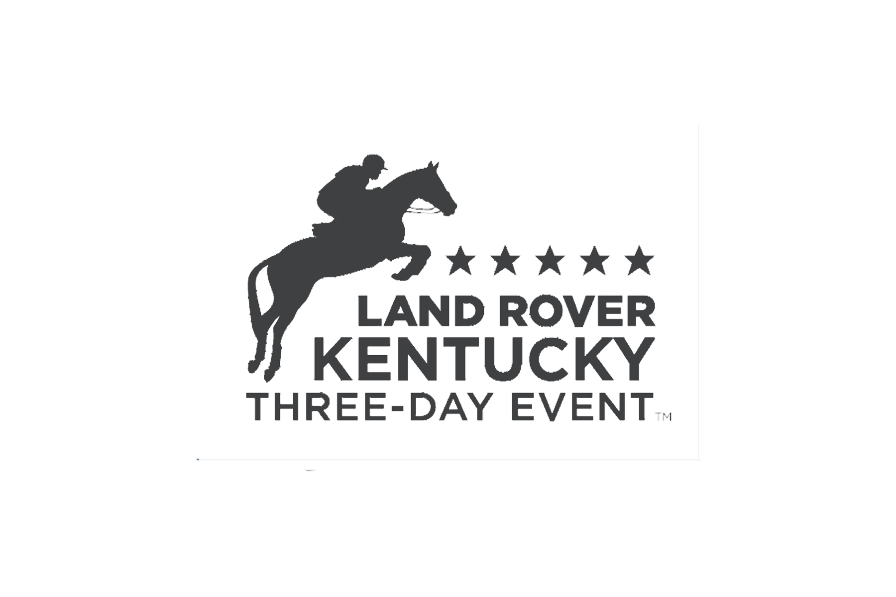 The logo for the land rover kentucky three-day event shows a man riding a horse.