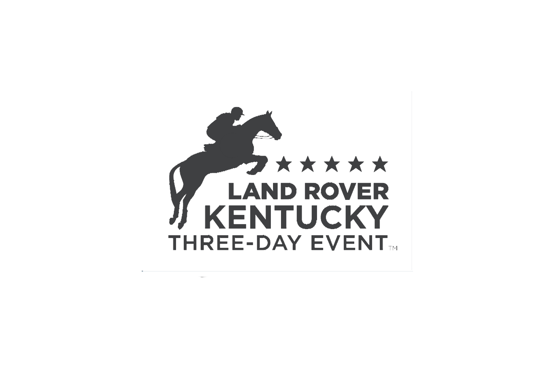 The logo for land rover kentucky three-day event shows a man riding a horse.
