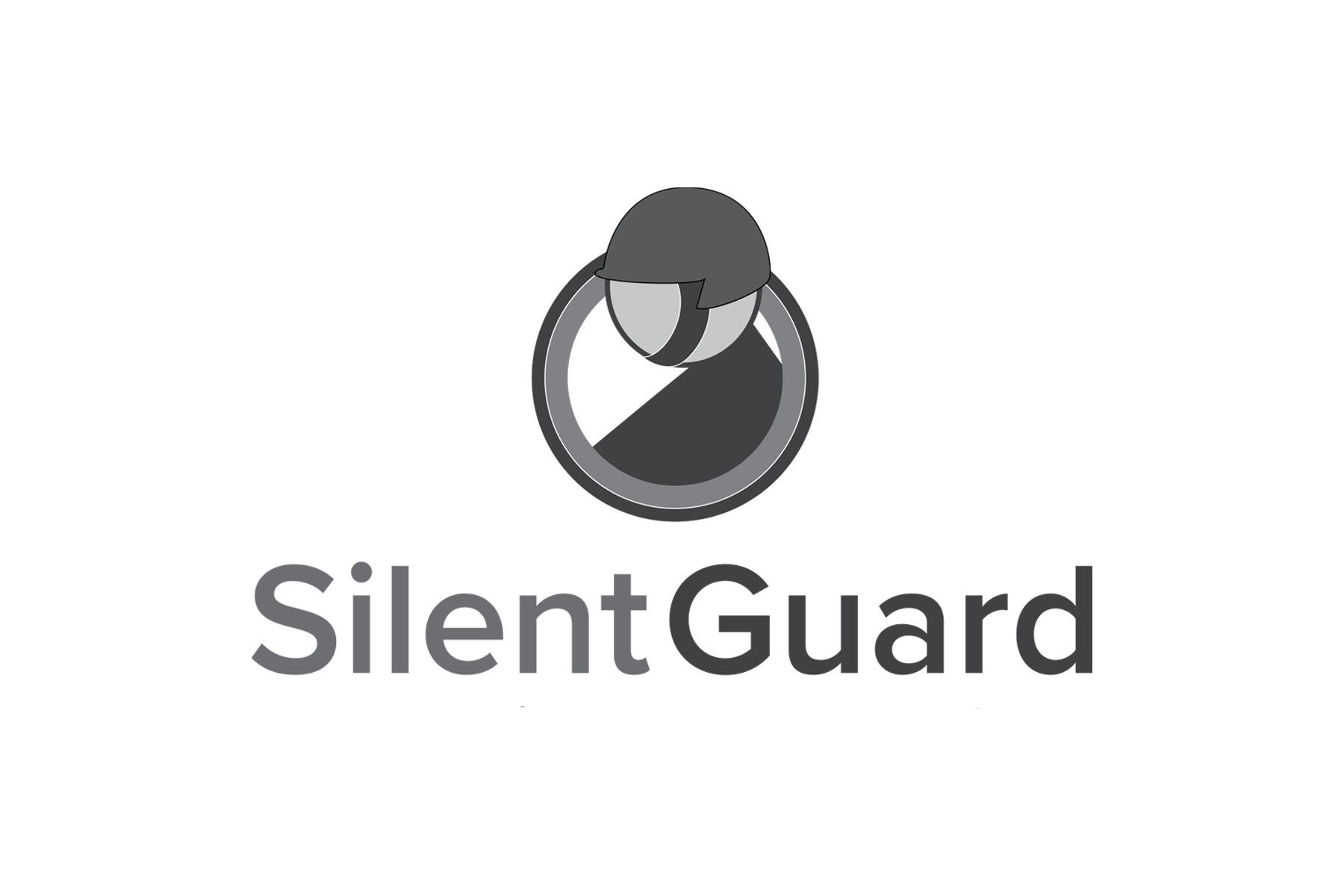 A black and white logo for silent guard on a white background.