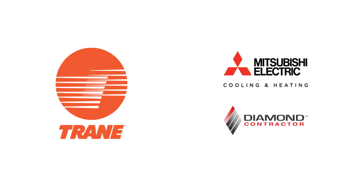 a trane logo next to a mitsubishi electric logo