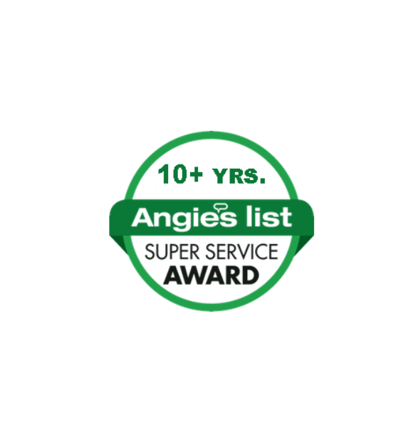 a green and white badge that says angie 's list super service award