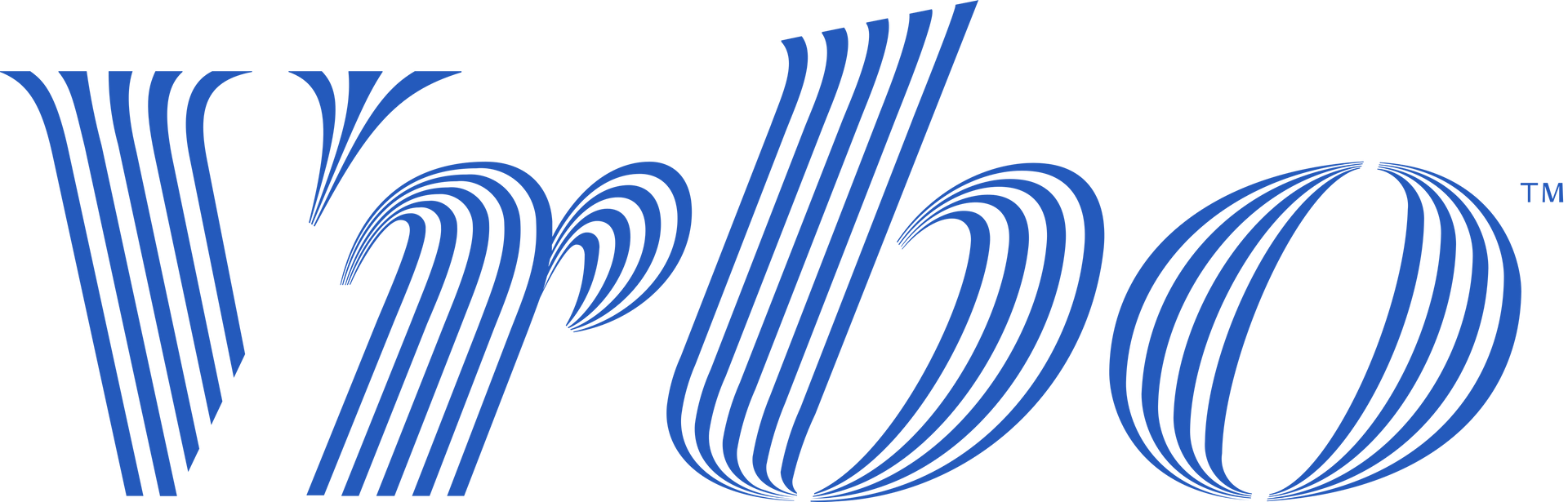 Stylized blue striped text reading “Vrbo” on a white background