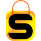 A yellow shopping bag with a black letter s on it.