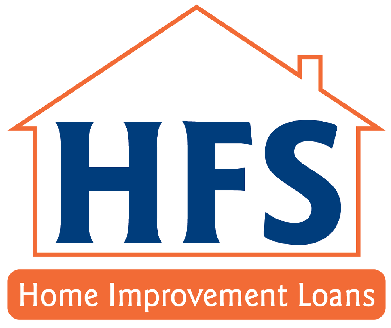 Logo for HFS Home Improvement Loans: Blue letters HFS in a house outline, orange text below.