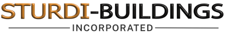STURDI-BUILDINGS INCORPORATED logo in brown and gray text on a white background