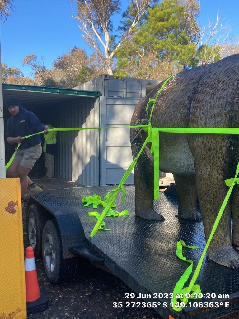 A Statue of An Elephant Is Tied to A Trailer — Leader Removals & Storage in Canberra, ACT
