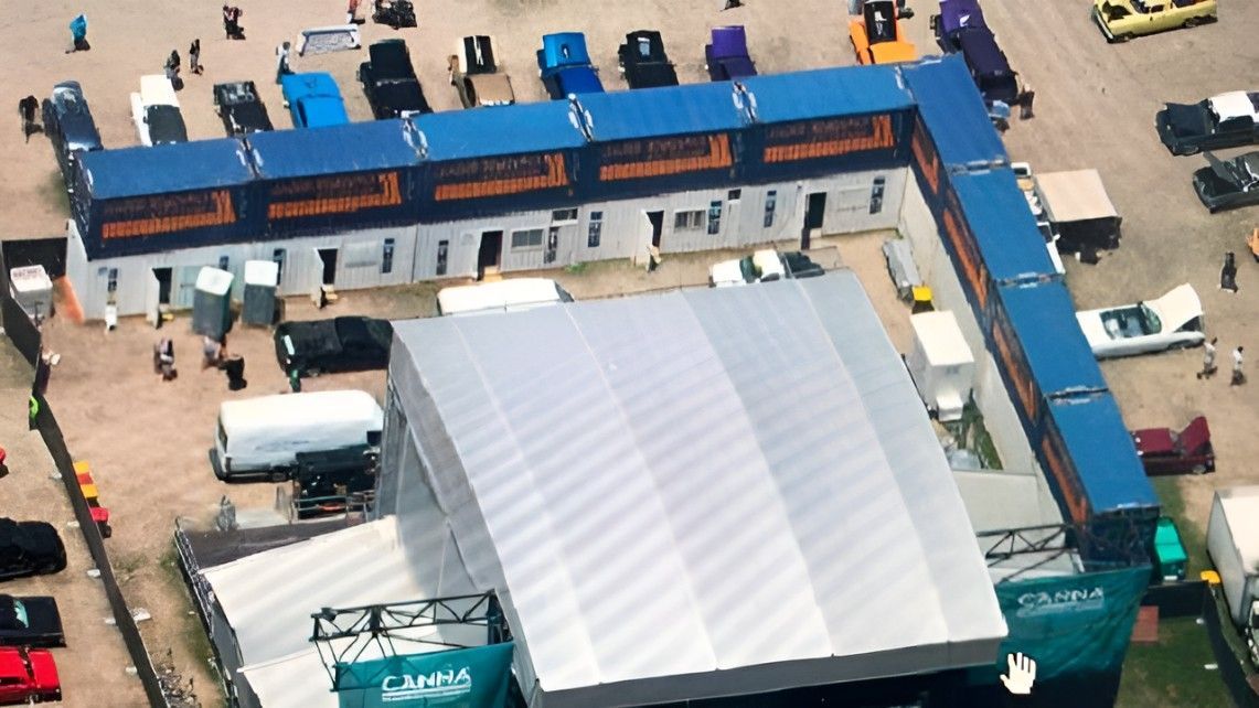 An Aerial View of a Large White Tent in a Parking Lot — Leader Removals & Storage in Canberra, ACT