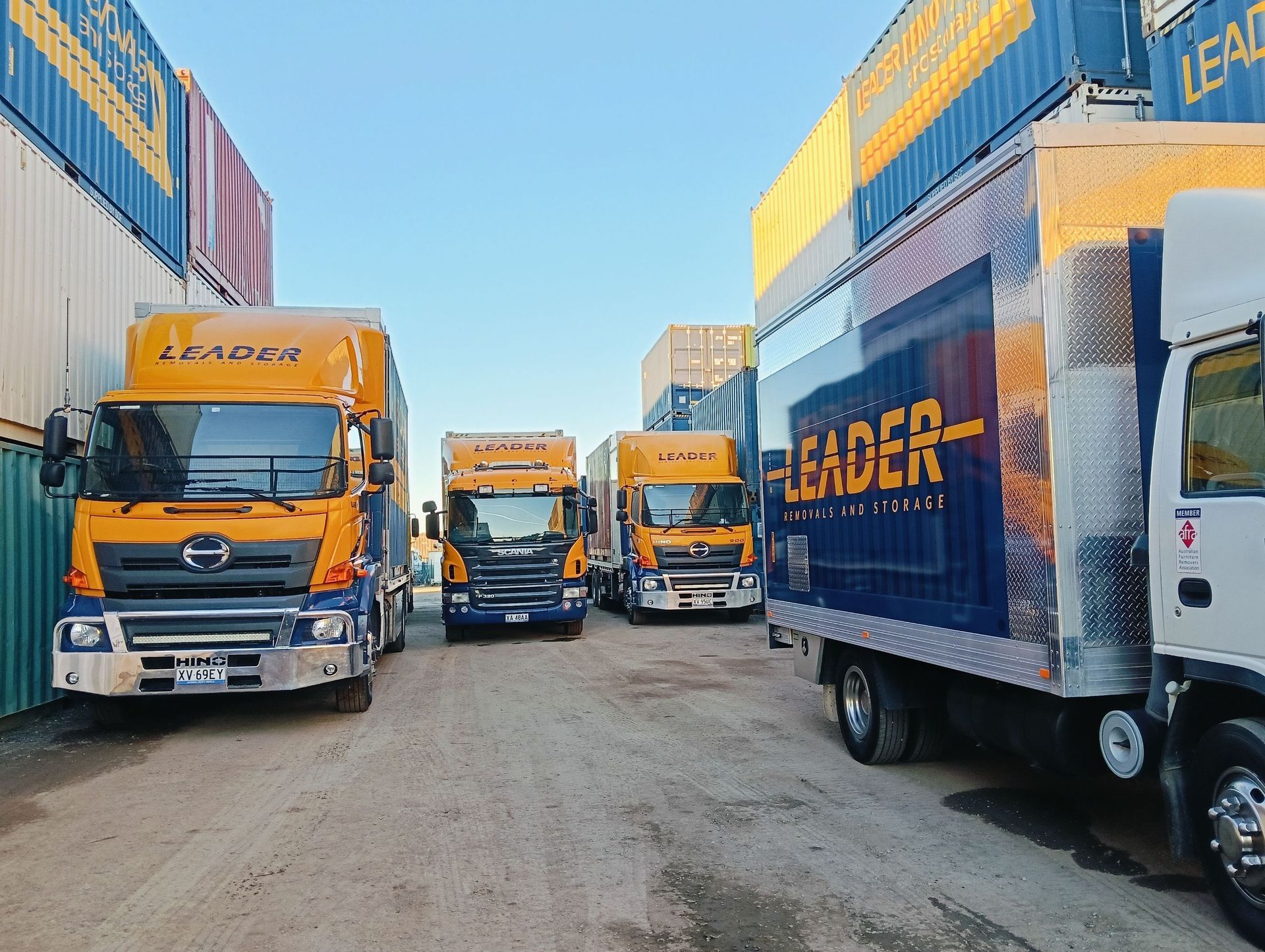 Several Moving Trucks Parked in a Storage Facility— Leader Removals & Storage in Mitchell, ACT