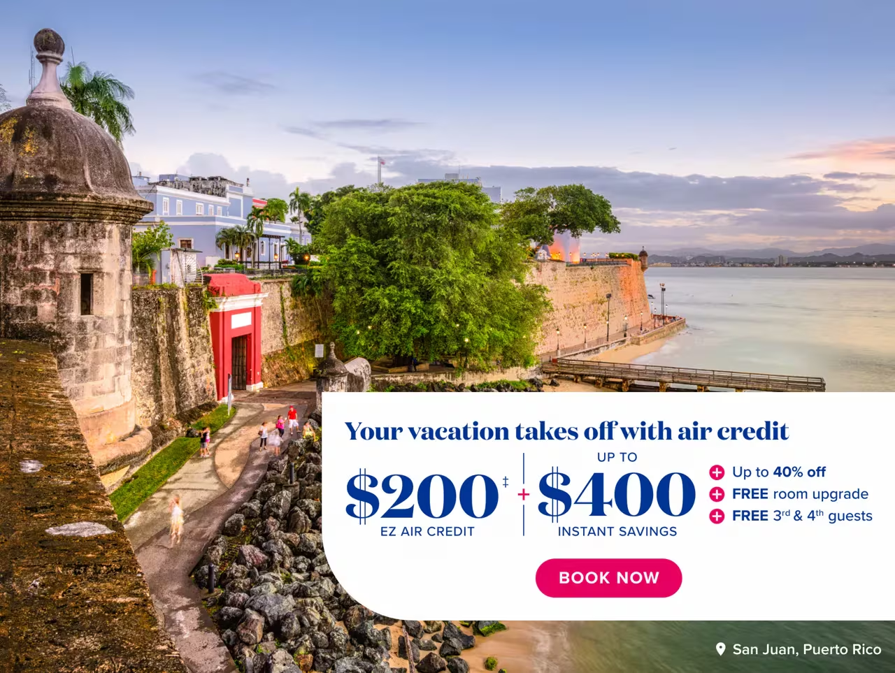 An advertisement for a vacation takes off with air credit.