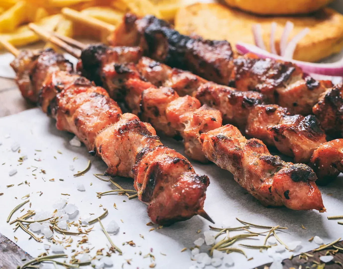 beef skibobs; cooked on a stick