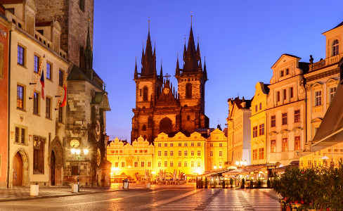 city with golden light shining