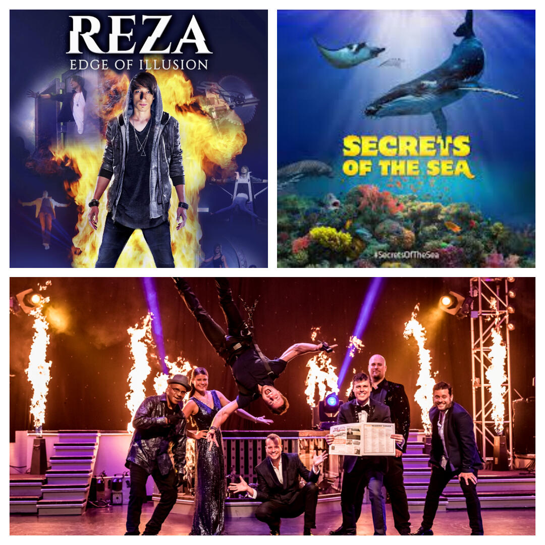 A collage of three pictures shows reza and secrets of the sea