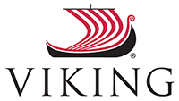 Viking logo: a black Viking ship with a red and white striped sail over the word 