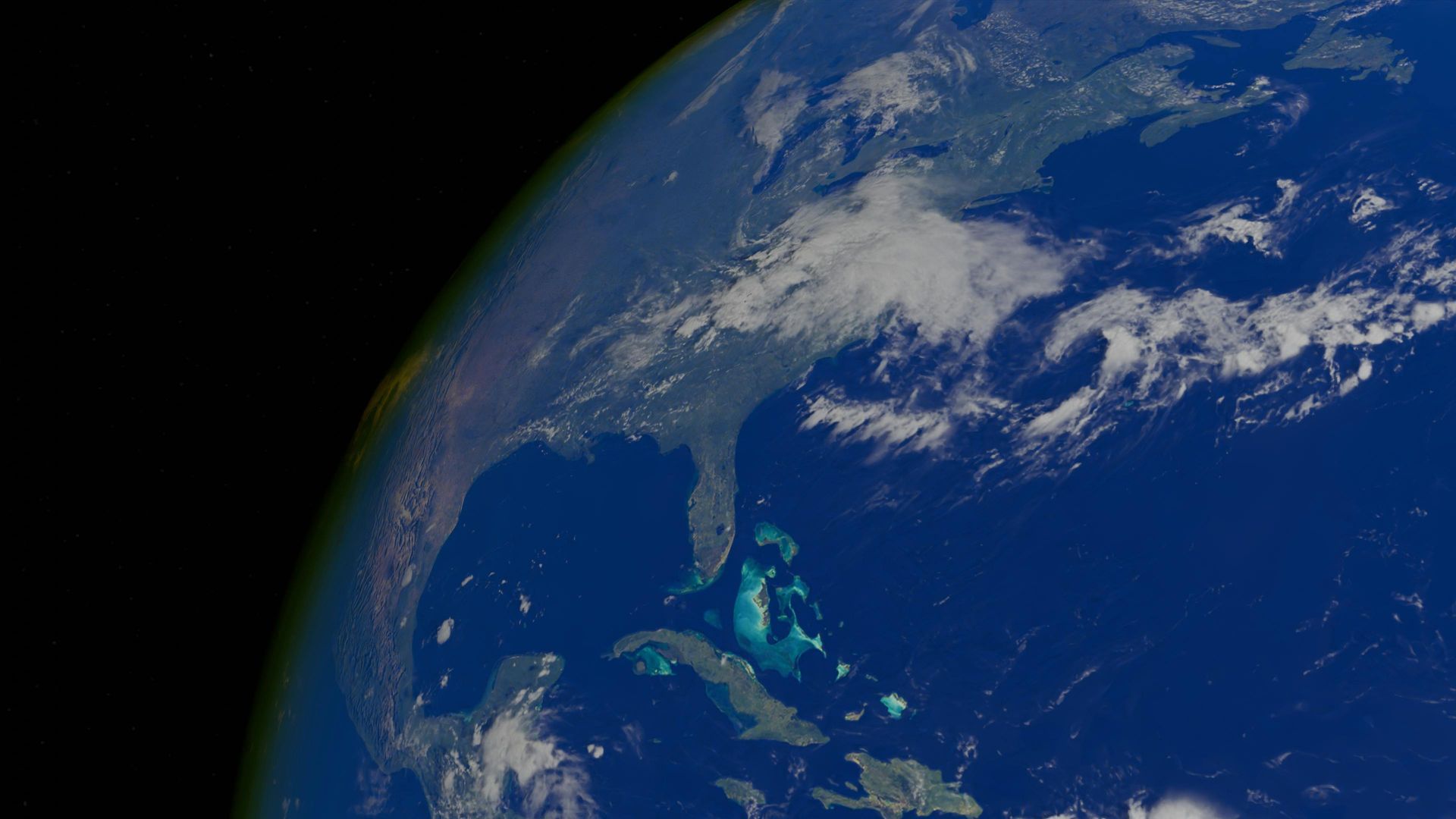 A close up of the earth from space showing the united states and the caribbean.