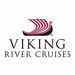 the viking river cruises logo has a boat on it .