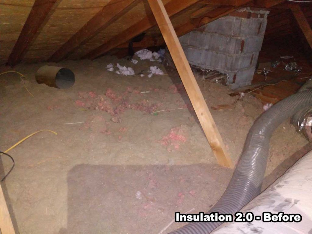 A picture of an attic with the words insulation 2.0 before