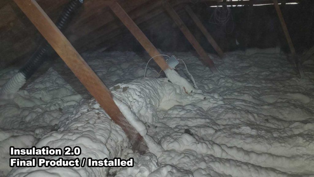 A picture of an attic with insulation 2.0 installed.