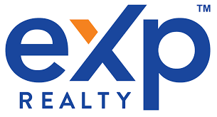 A blue and orange logo for exp realty