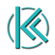 A blue letter k in a circle on a white background.