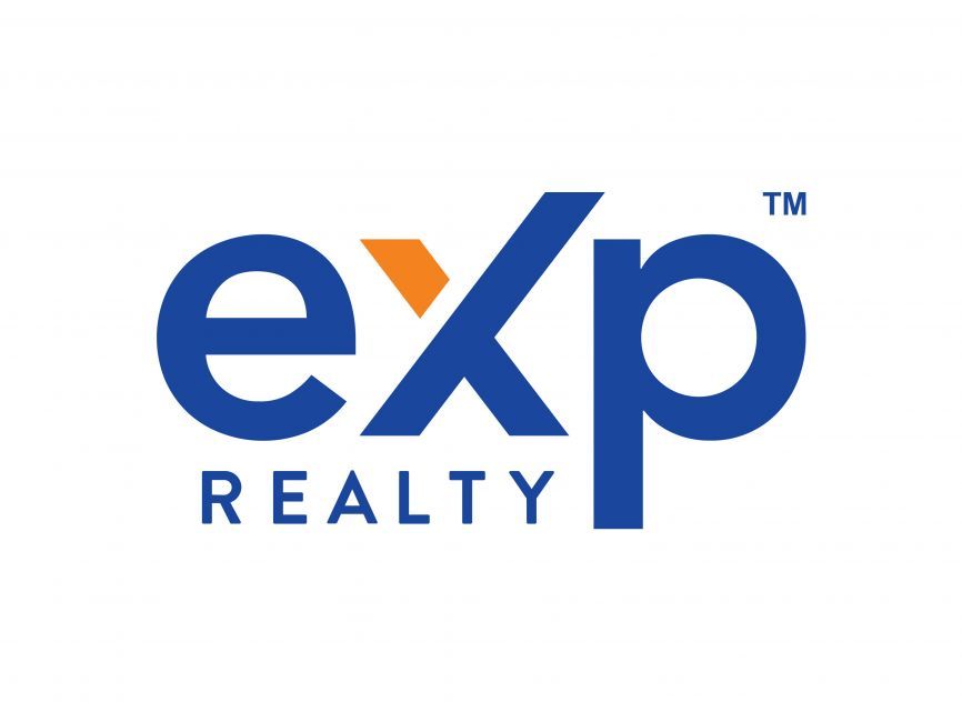 A blue and orange logo for exp realty