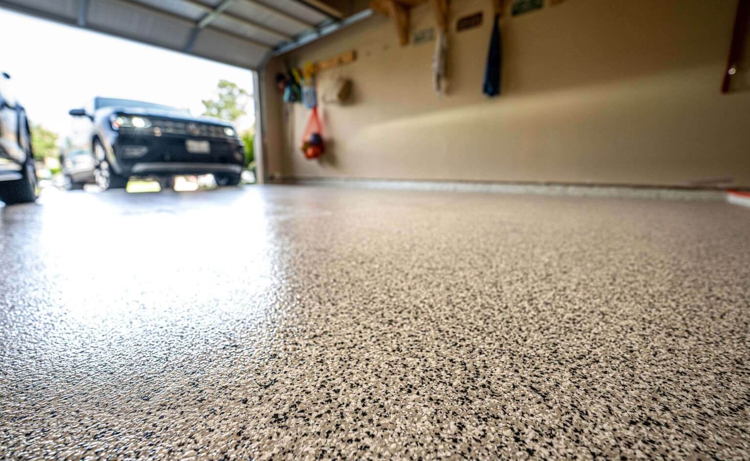 Newly installed flake flooring for a car garage in West Perth WA