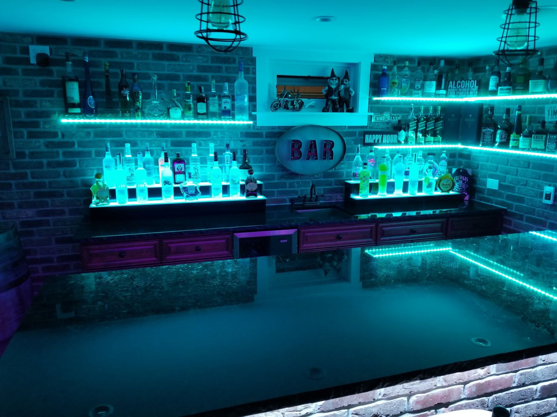 A bar with a sign that says bar on it