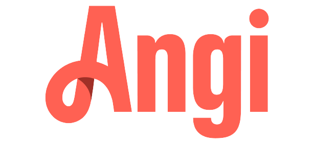 The word angi is written in red on a white background