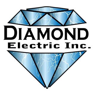 The logo for Diamond Electric INC. is a diamond with lightning bolts on it.