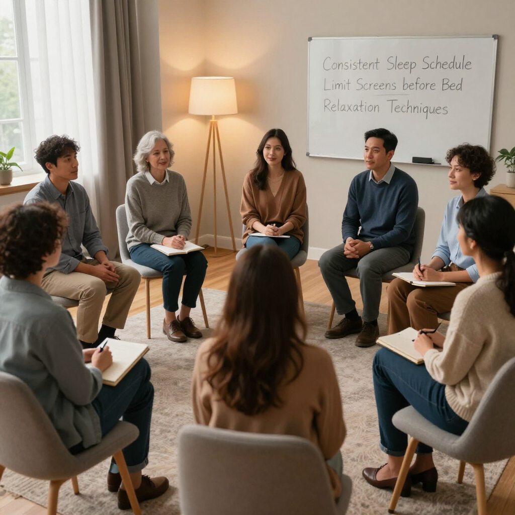 Mensen zitten in een kring tijdens een groepsgesprek in een lichte vergaderruimte.