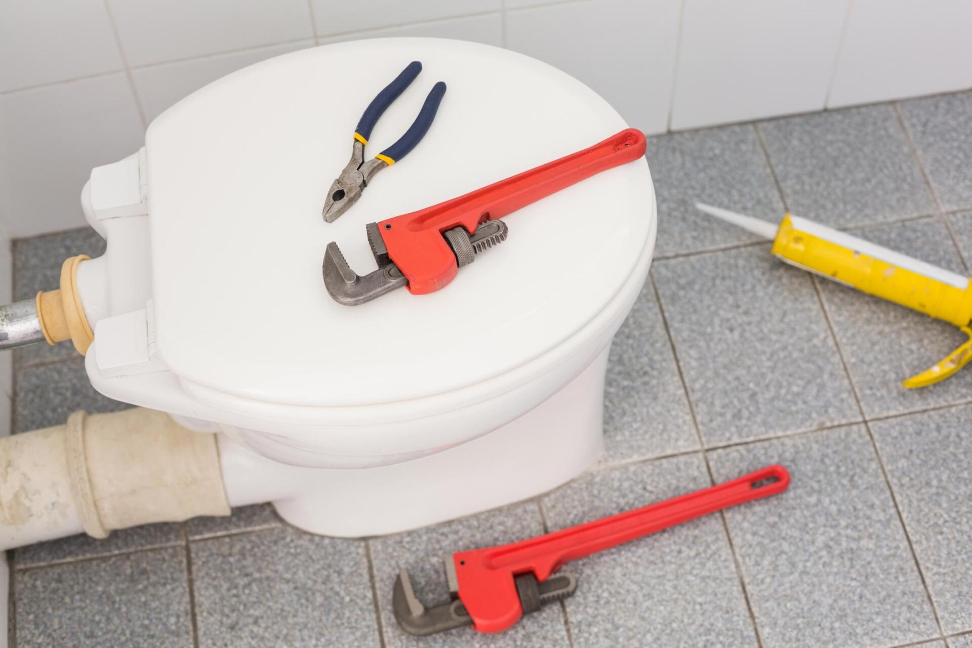 plier and wrench in the toilet bowl