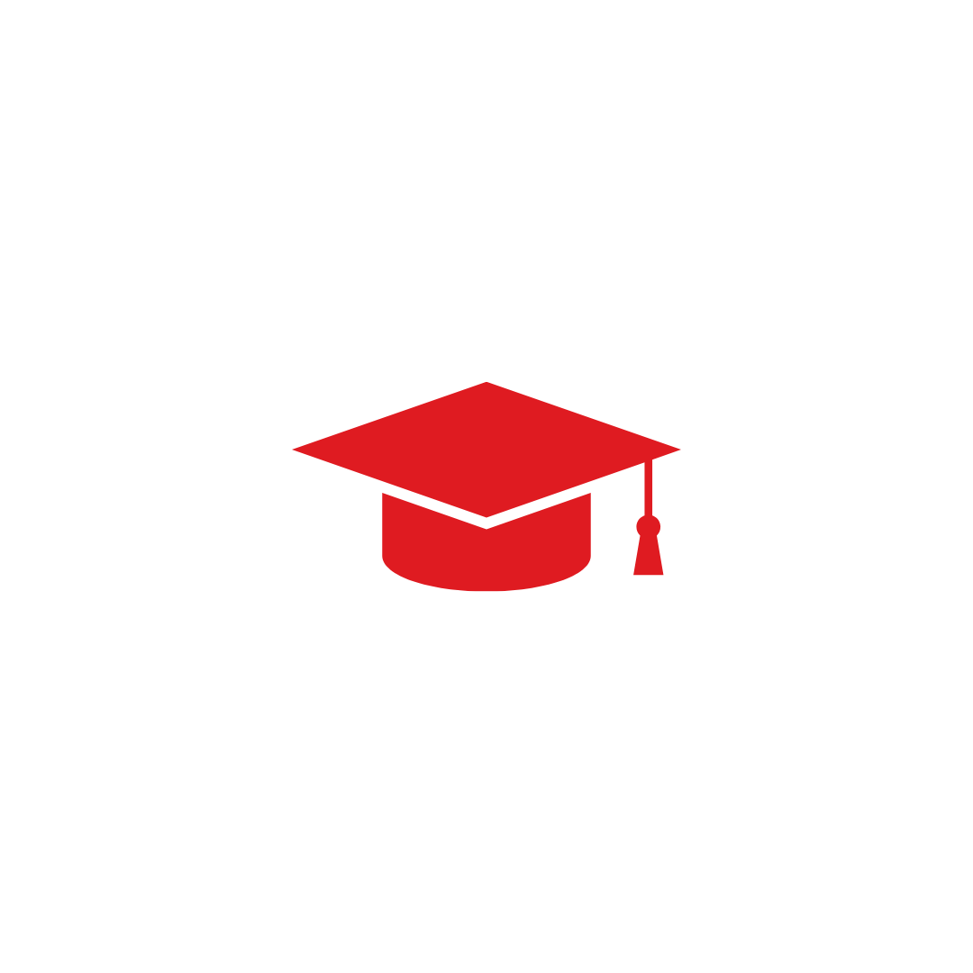 A red graduation cap with a tassel on a white background.