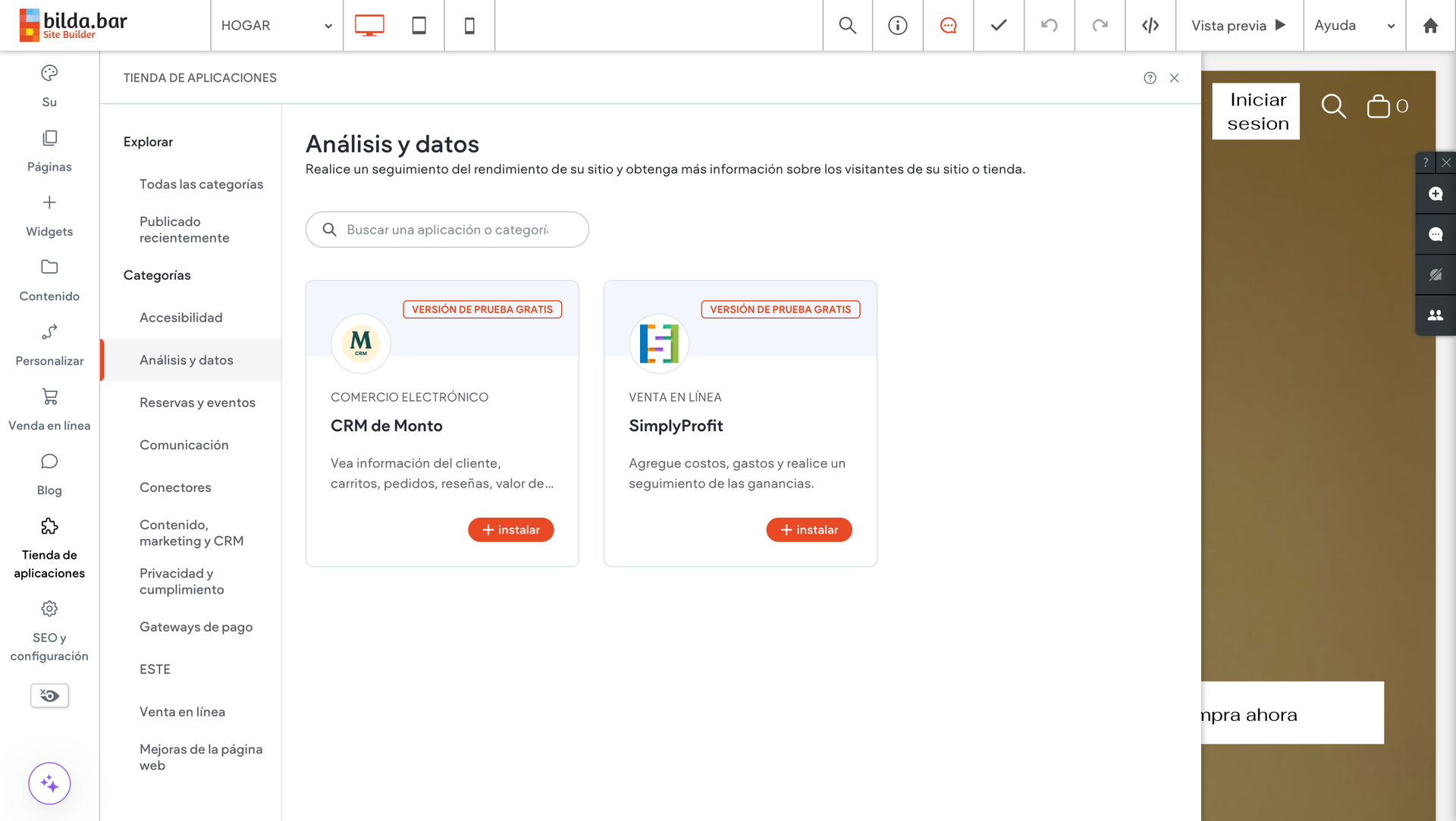 sitio web pagina web panel de estadisticas