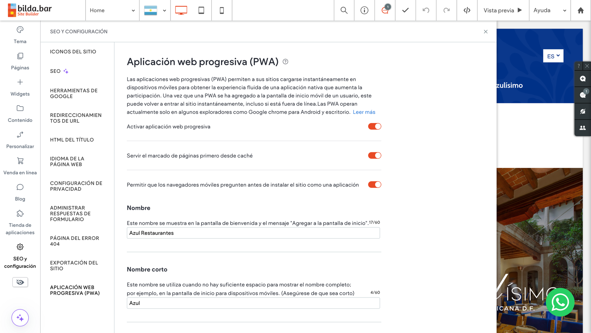 sitio web pagina web pwa