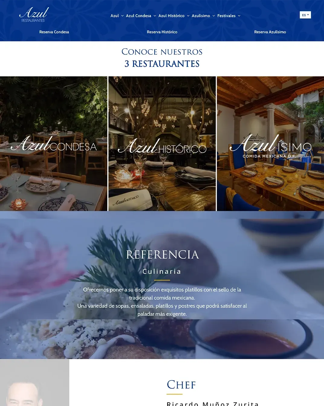 sitio web pagina web restautante azul