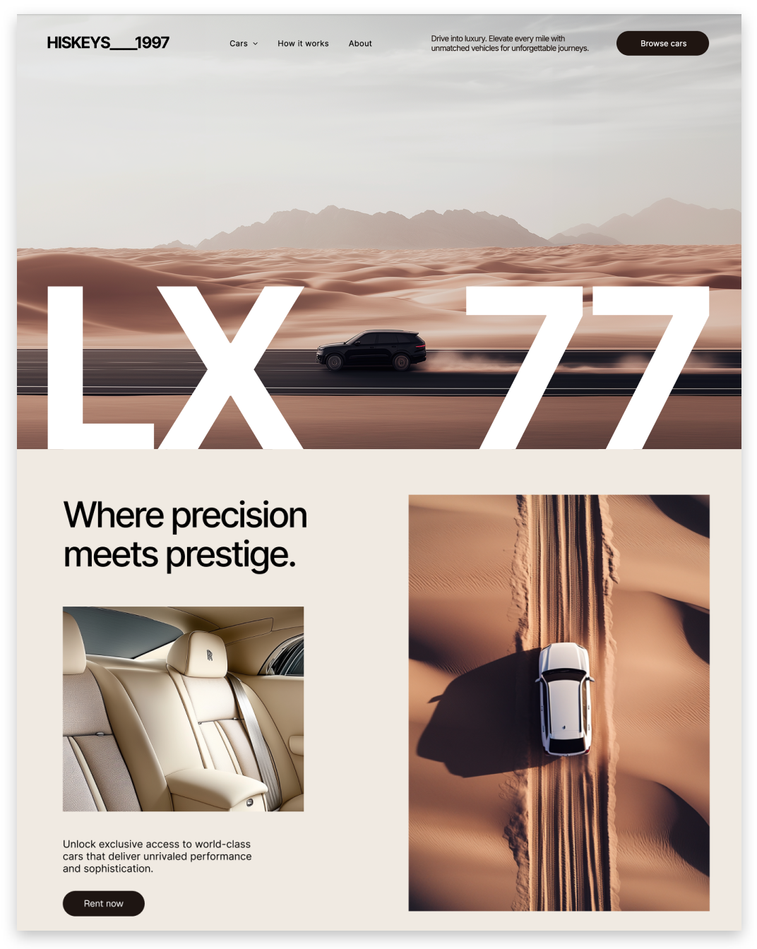 Un sitio web para un automóvil llamado LX 77 donde la precisión se encuentra con el prestigio.