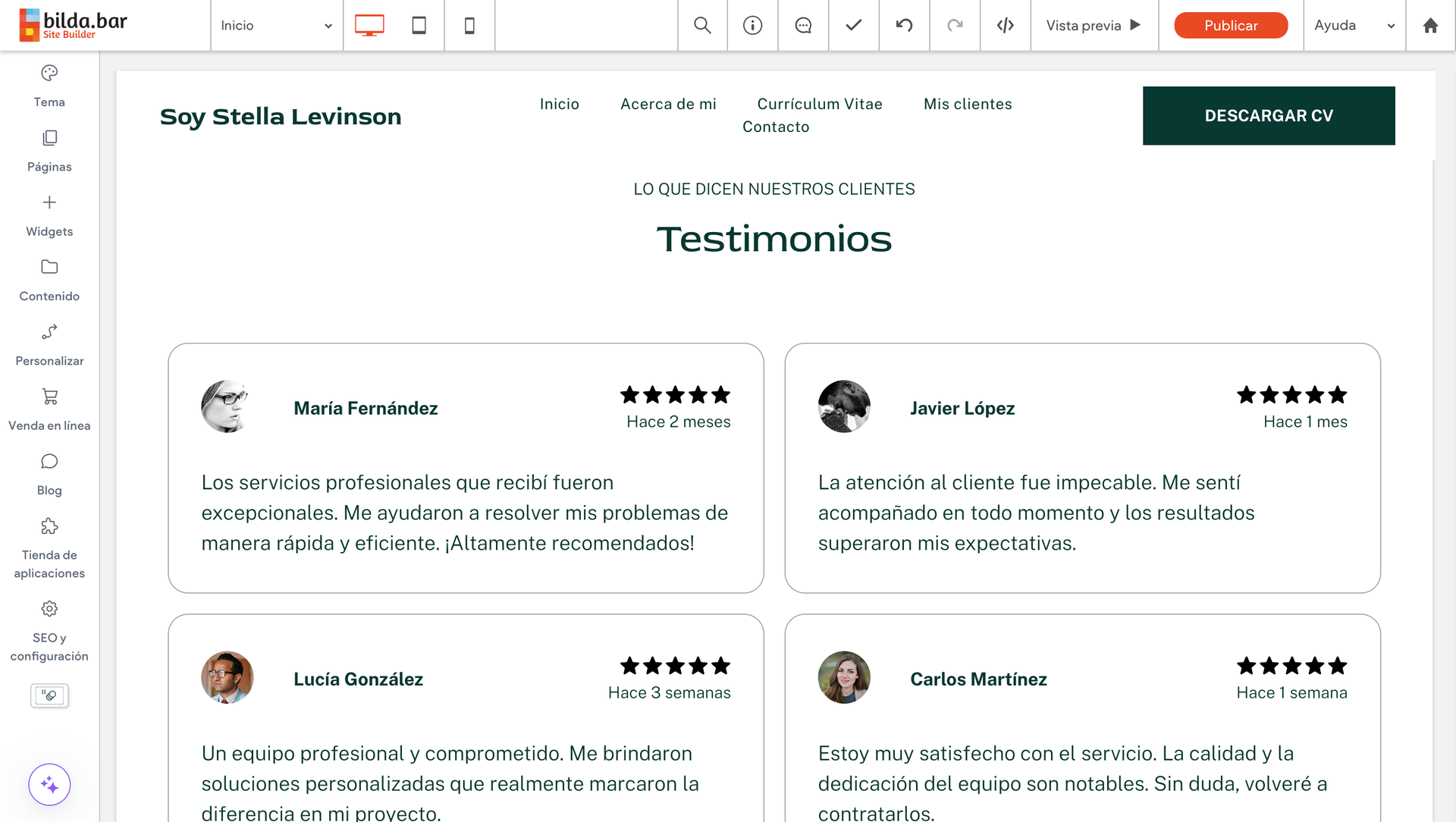 sitio web pagina web testimoniales