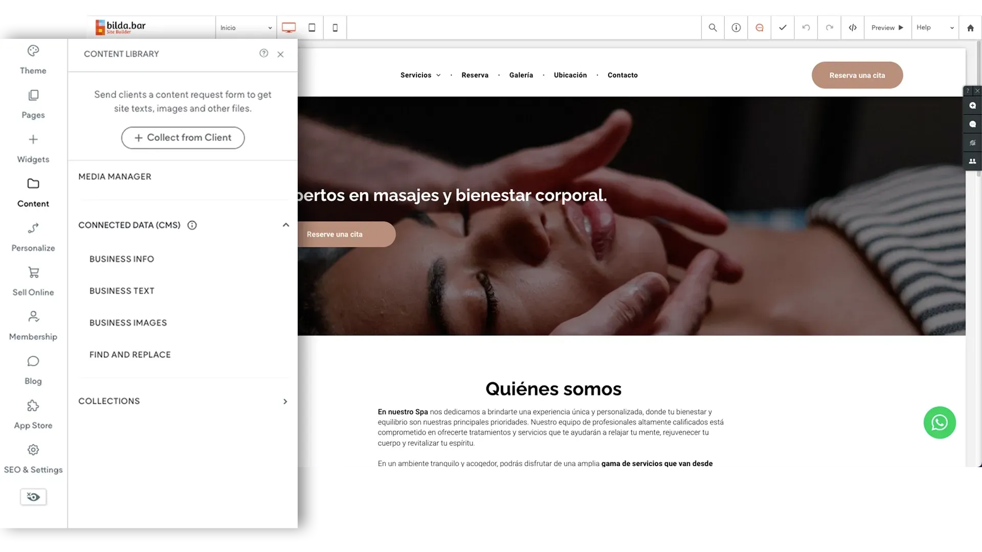 sitio web pagina web panel de control bilda