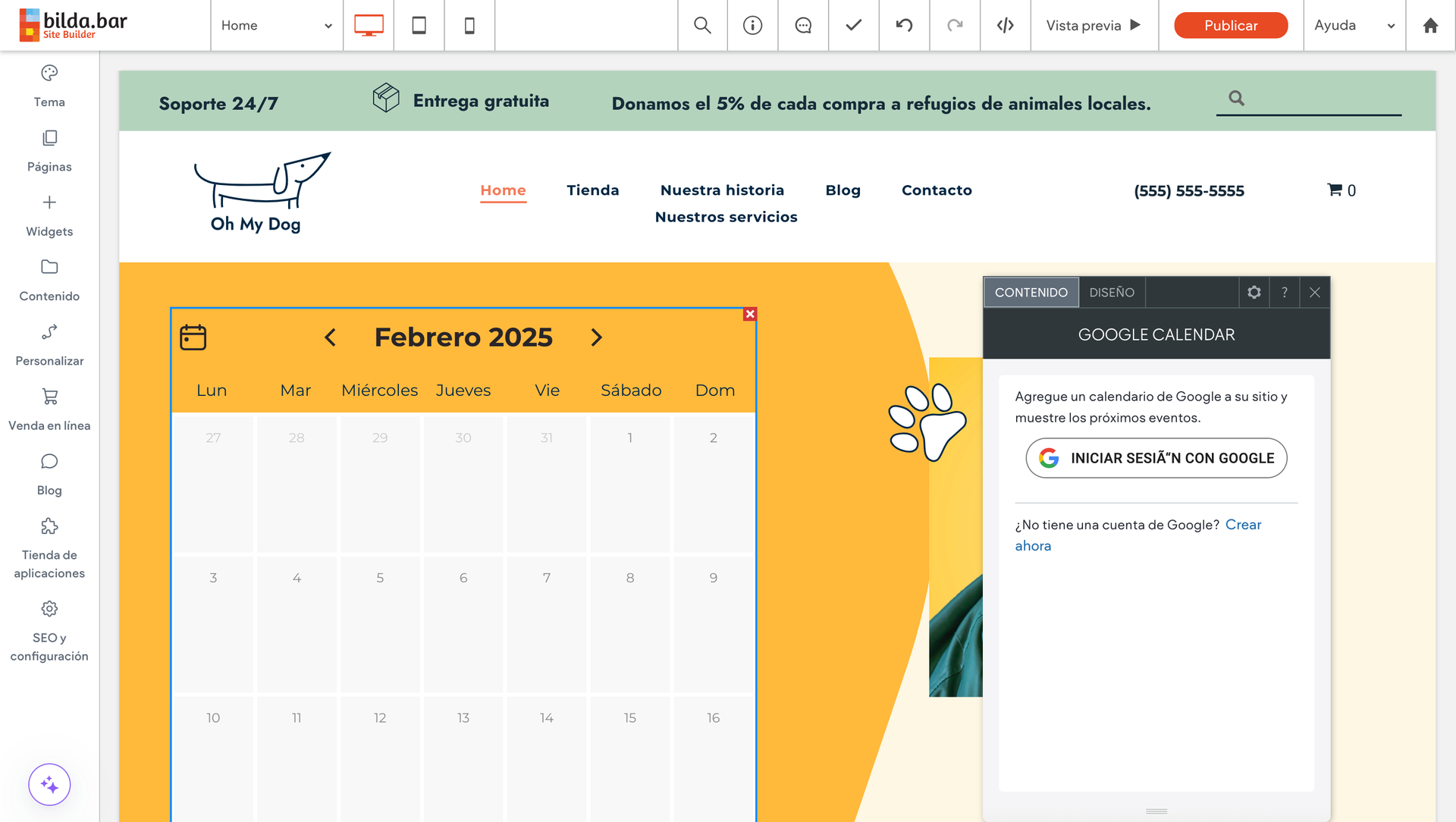 sitio web pagina web widget calendario